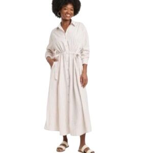 Universal Thread Tan White Striped Long Sleeve Button Up Shirtdress Size XL